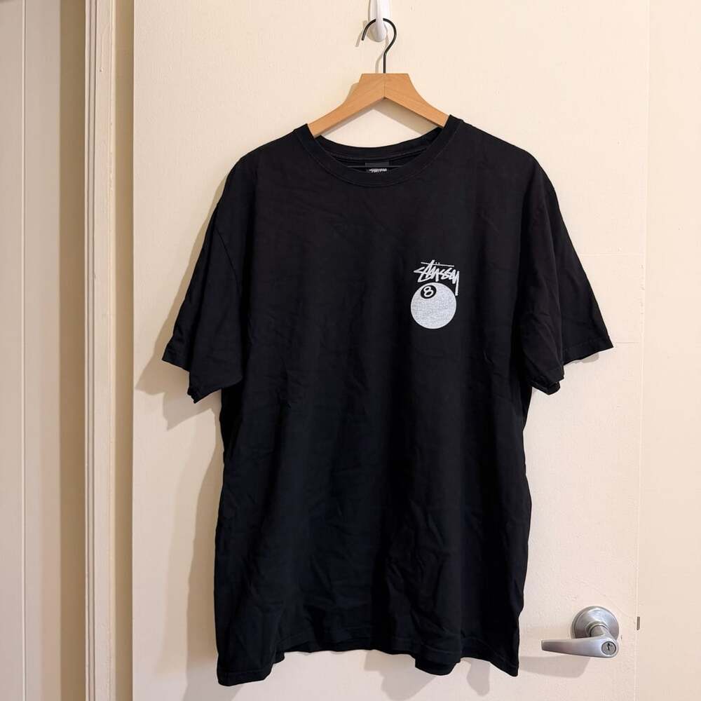 Stussy 8 Ball T-Shirt Size L Black Graphic Tee Skater Streetwear